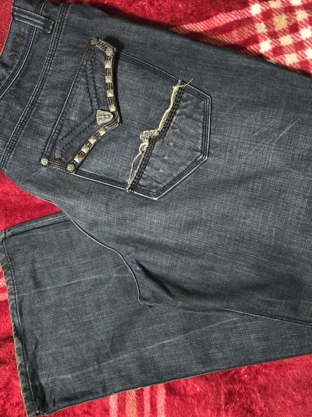 Women's Dark Blue Embellished Pocket Jeans
